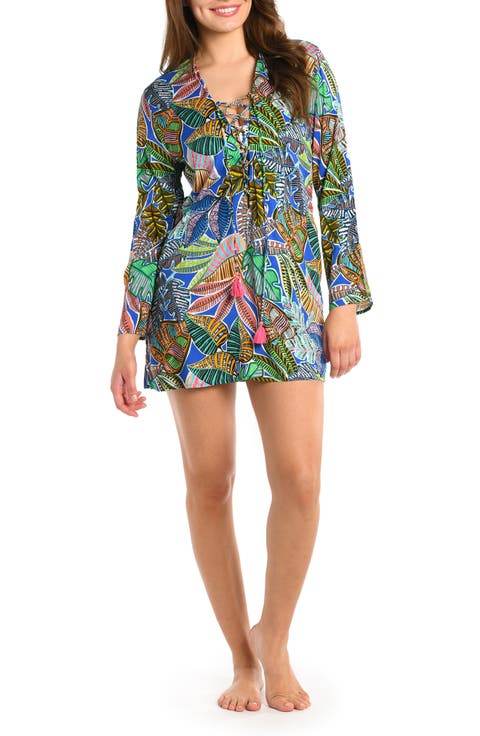 Neon V-Neck Long Sleeve Cover-Up Tunic