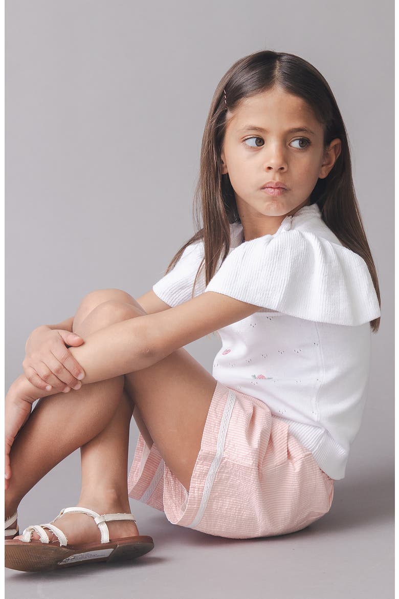 Kids' Organic Ruffle Sleeve Pointelle Sweater, Alternate, color, White Pointelle w/ Embroidery