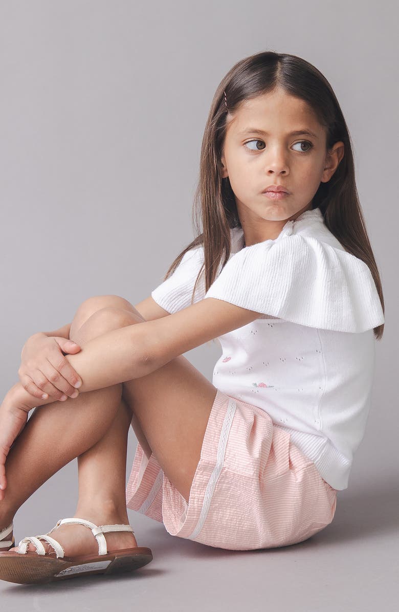 Hope & Henry Kids' Organic Ruffle Sleeve Pointelle Sweater, Alternate, color, White Pointelle And Embroidery