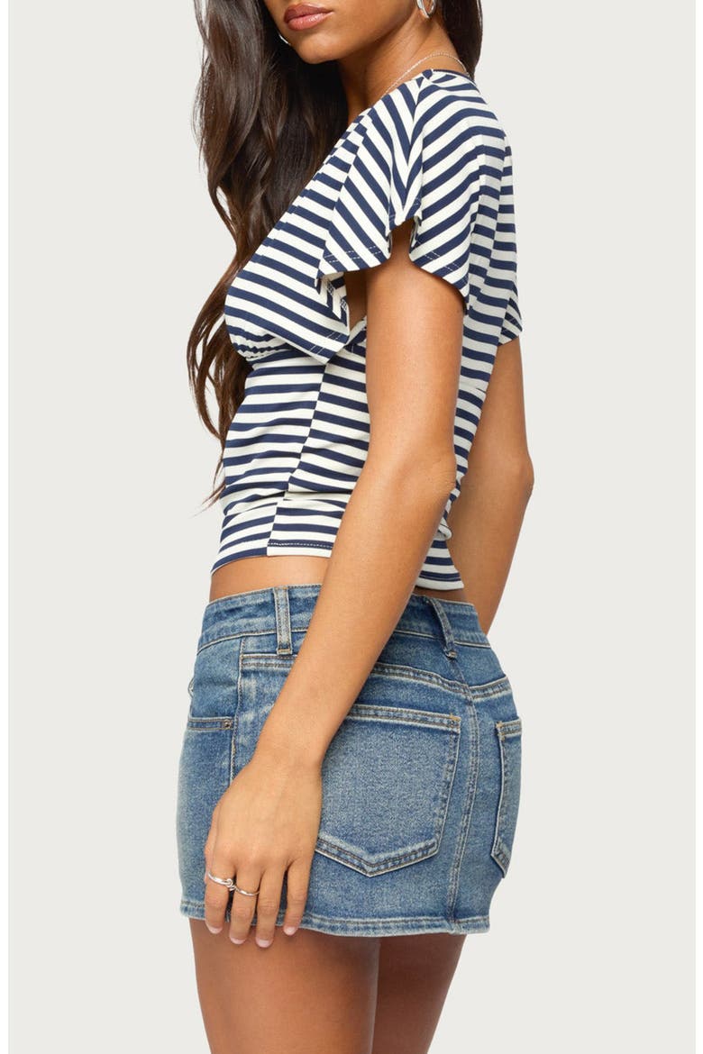 Chassidy Striped Flutter Sleeve Top, Alternate, color, BLUE-AND-CREAM