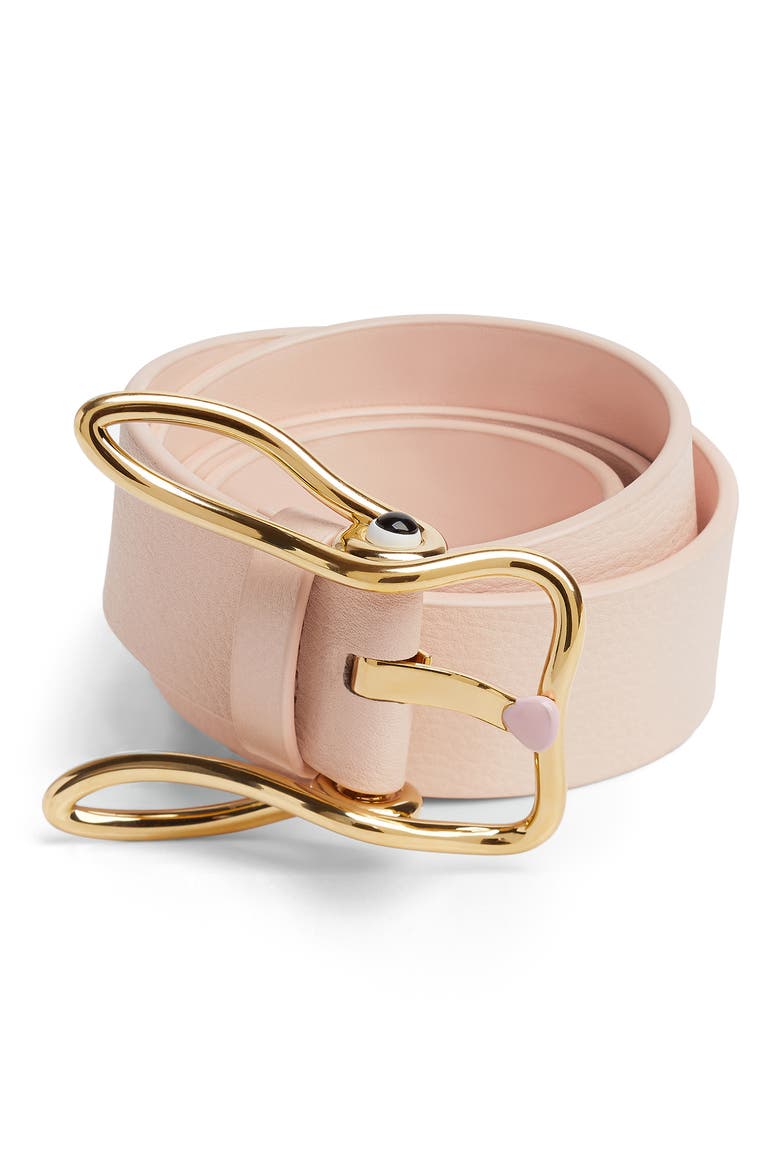 Rabbit Buckle Leather Belt, Main, color, 6817 CAMEO-MUSE BRASS