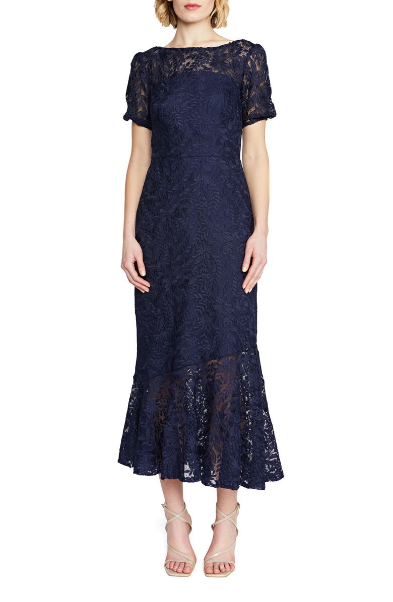 Kay Unger Portia Lace Asymmetric Hem Dress, Main, color, 