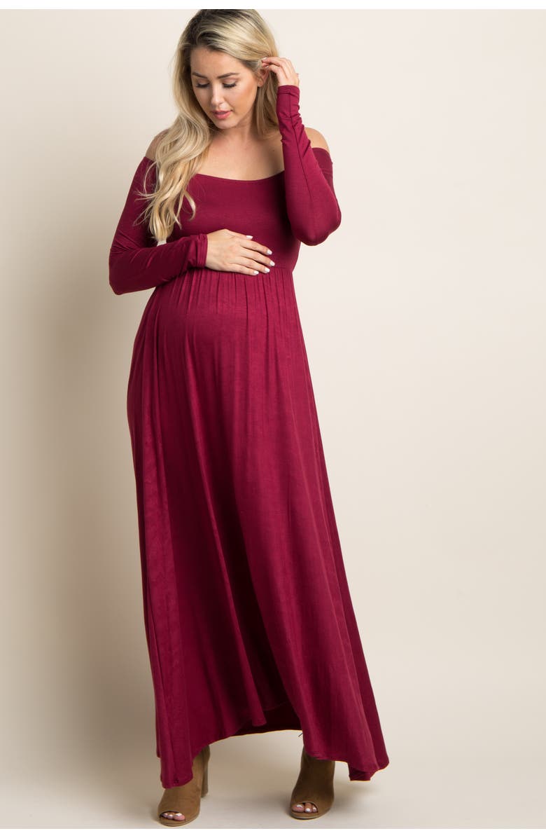 PinkBlush Solid Off Shoulder Maternity Maxi Dress, Main, color, Burgundy