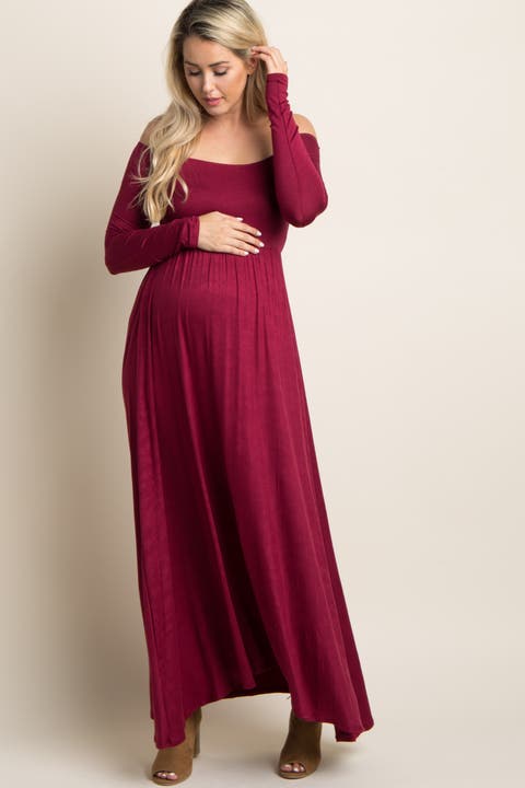 Petite Solid Off Shoulder Maxi Dress