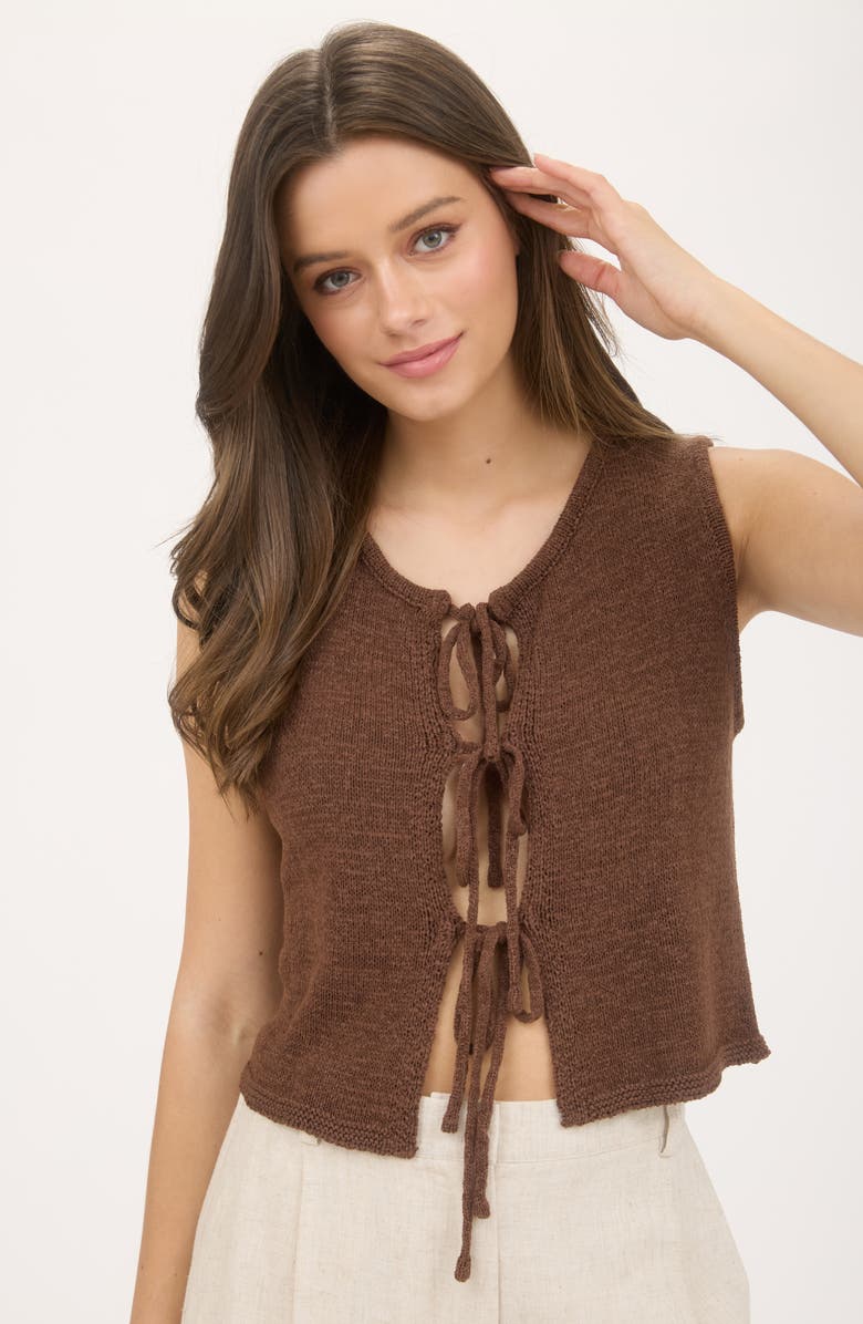 Blu Pepper Front Tie Cardigan Vest, Alternate, color, Brown