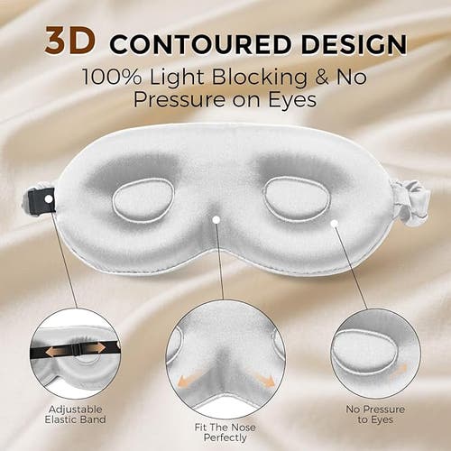 Silksilky 1 Pc 22momme Mulberry Silk 3d Contoured Blackout Eye Mask With Elastic Band In Gray
