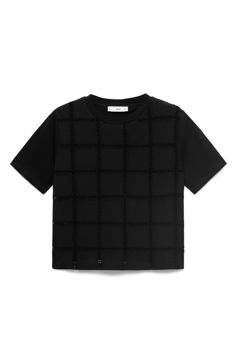 MANGO Embroidered Cotton T-Shirt, Alternate, color, Black