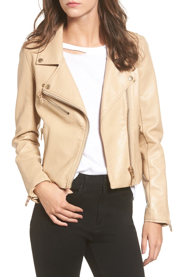 Faux Leather Moto Jacket, Main, color, NATURAL LIGHT