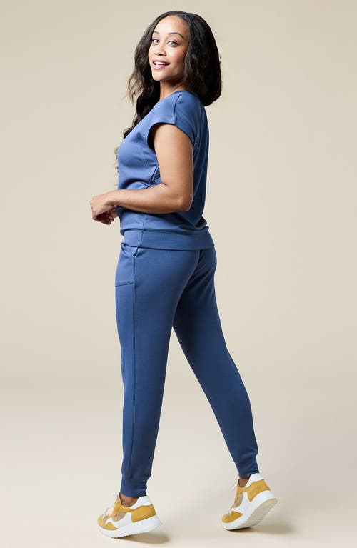 Softies Athleisure Puredream Short Raglan Crew Neck Jogger Set In Indigo