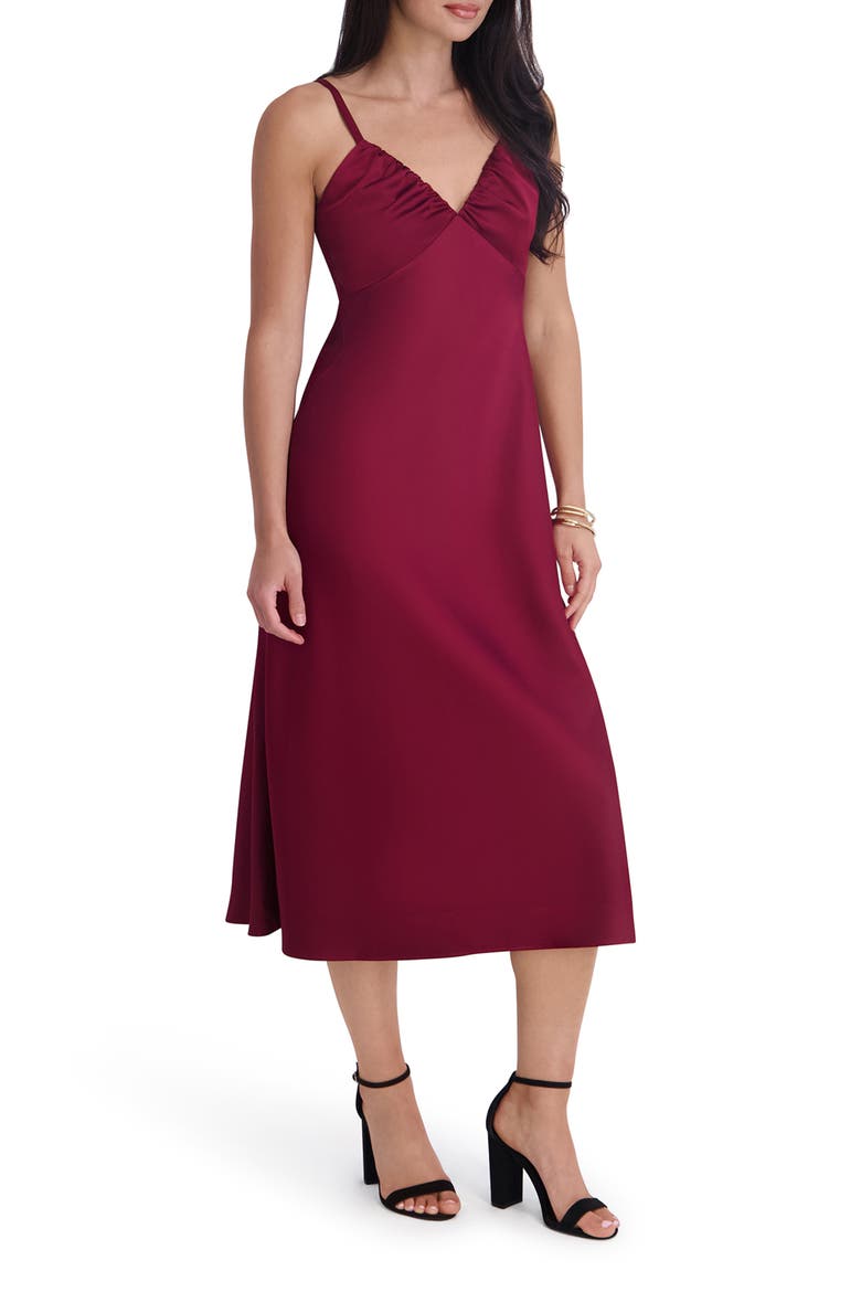 Matte Satin Midi Dress, Alternate, color, RED