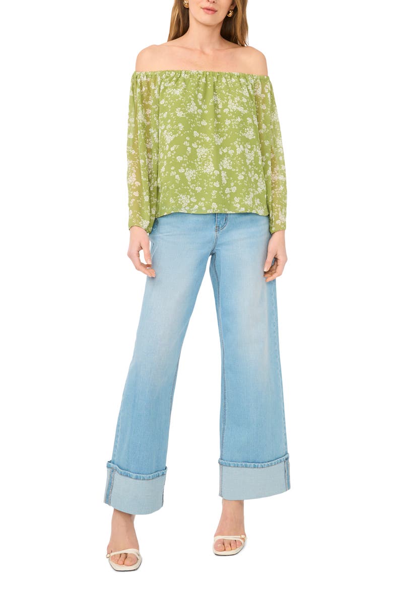 Print Off the Shoulder Top, Alternate, color, GRASSHOPPER GREEN