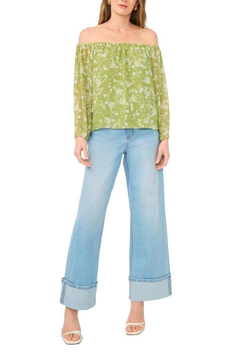 1.STATE Print Off the Shoulder Top, Alternate, color, Grasshopper Green