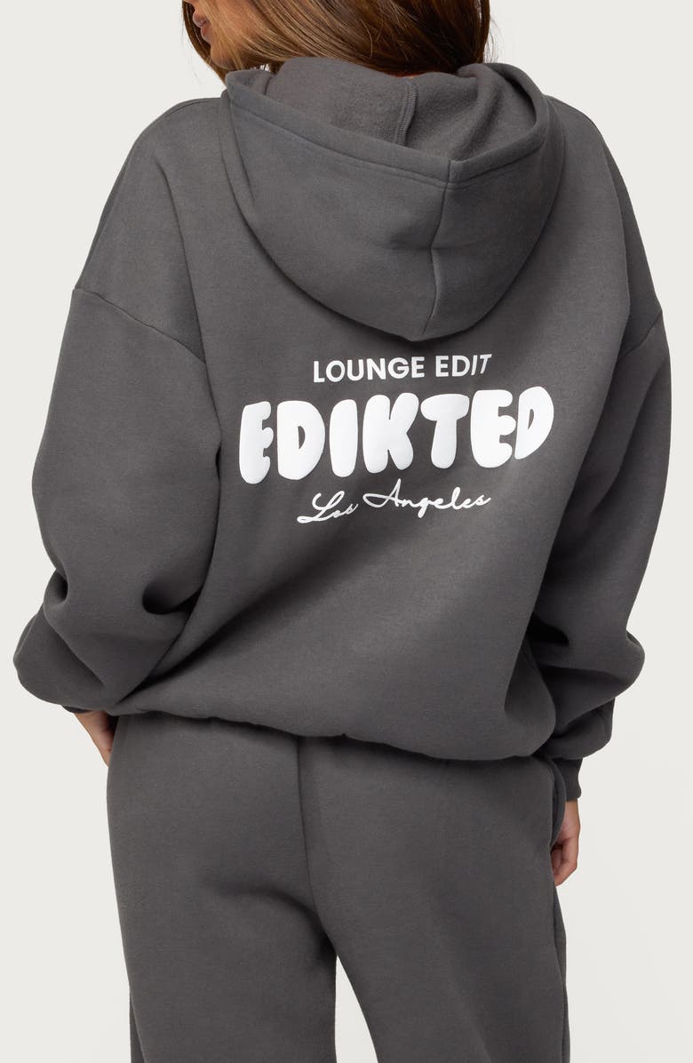 EDIKTED Lounge Edit Logo Graphic Hoodie, Alternate, color, Dark-Gray