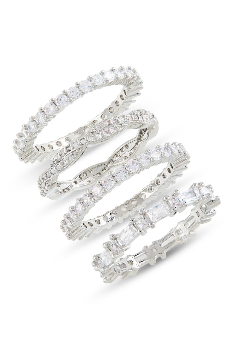 Set of Four Eternity CZ Rings, Main, color, CLEAR- SILVER