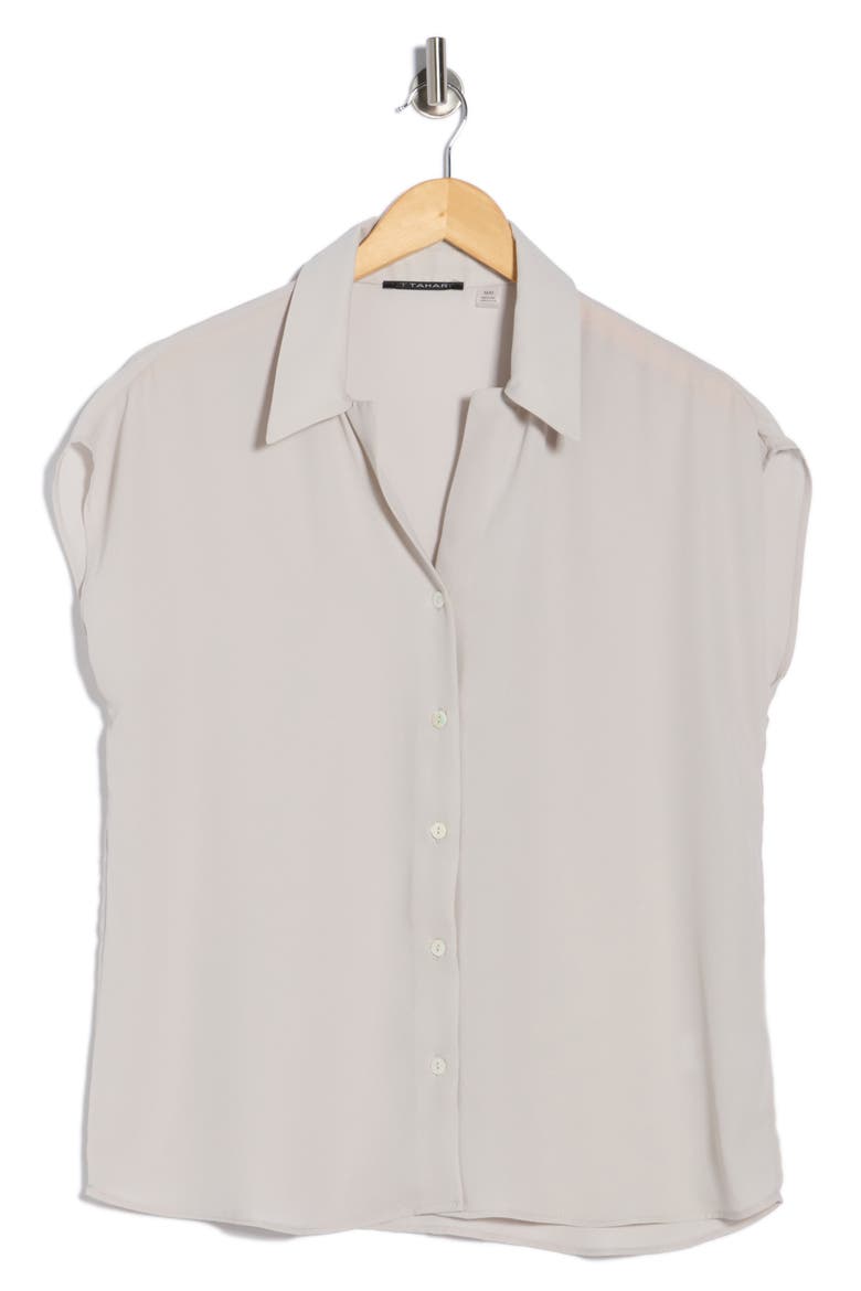 Cap Sleeve Button-Up Shirt, Alternate, color, PALE PLATINUM