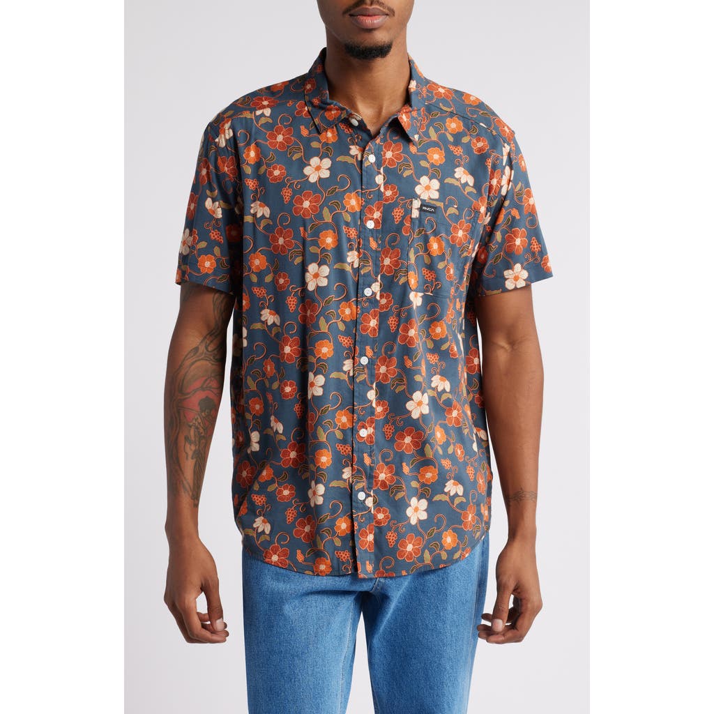 RVCA Anytime Short Sleeve Button-Up Shirt in Duck Blue  product