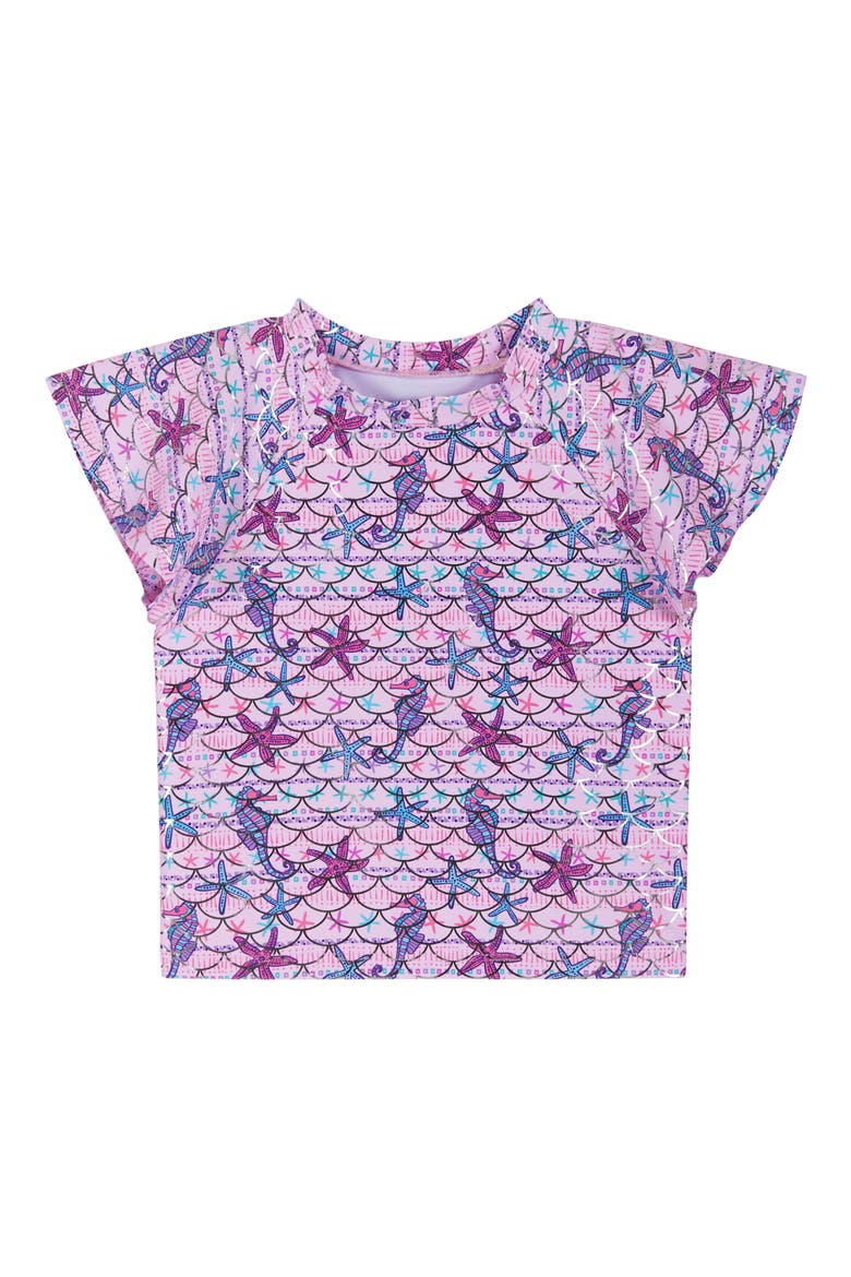 Kids' Short Sleeve Two-Piece Rashguard Swimsuit, Alternate, color, PURPLE SEAHORSE