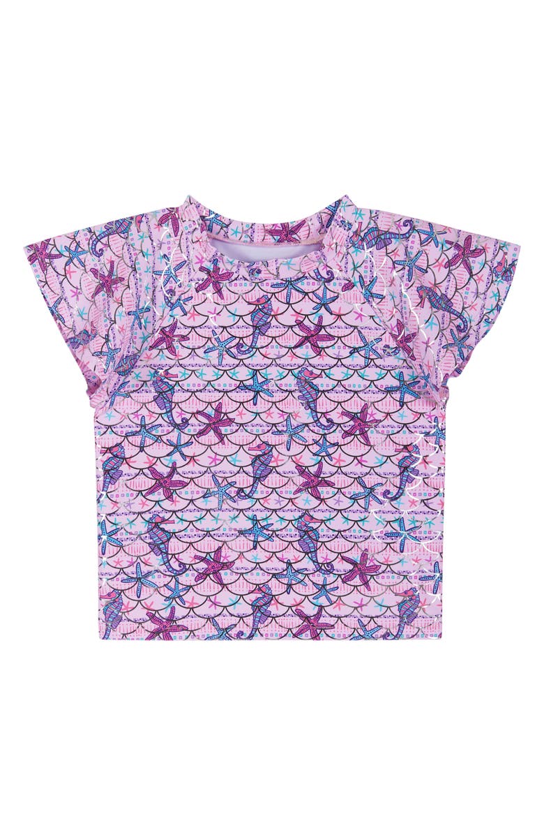 Andy & Evan Kids' Short Sleeve Two-Piece Rashguard Swimsuit, Alternate, color, Purple Seahorse