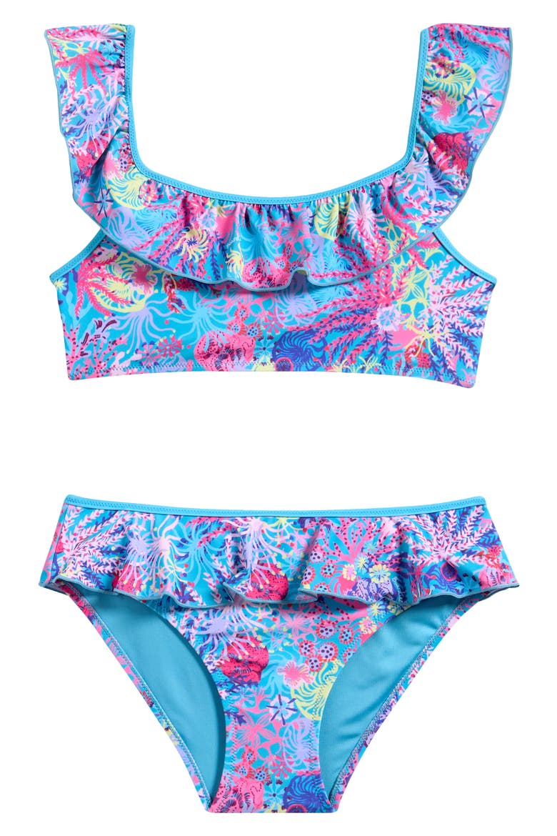 Kids' Coral Ruffle Two-Piece Swimsuit, Main, color, BLUE MULTI