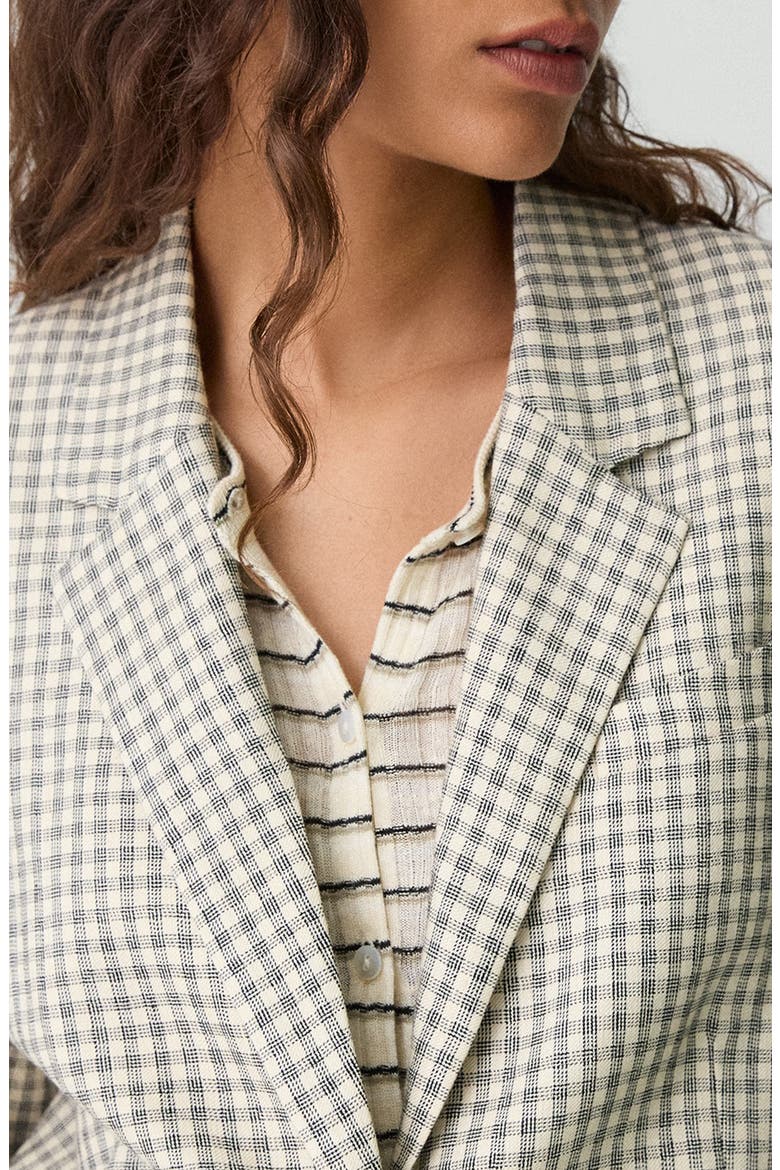 Check Linen Blend Blazer, Alternate, color, CREAM/ GREY MULTI