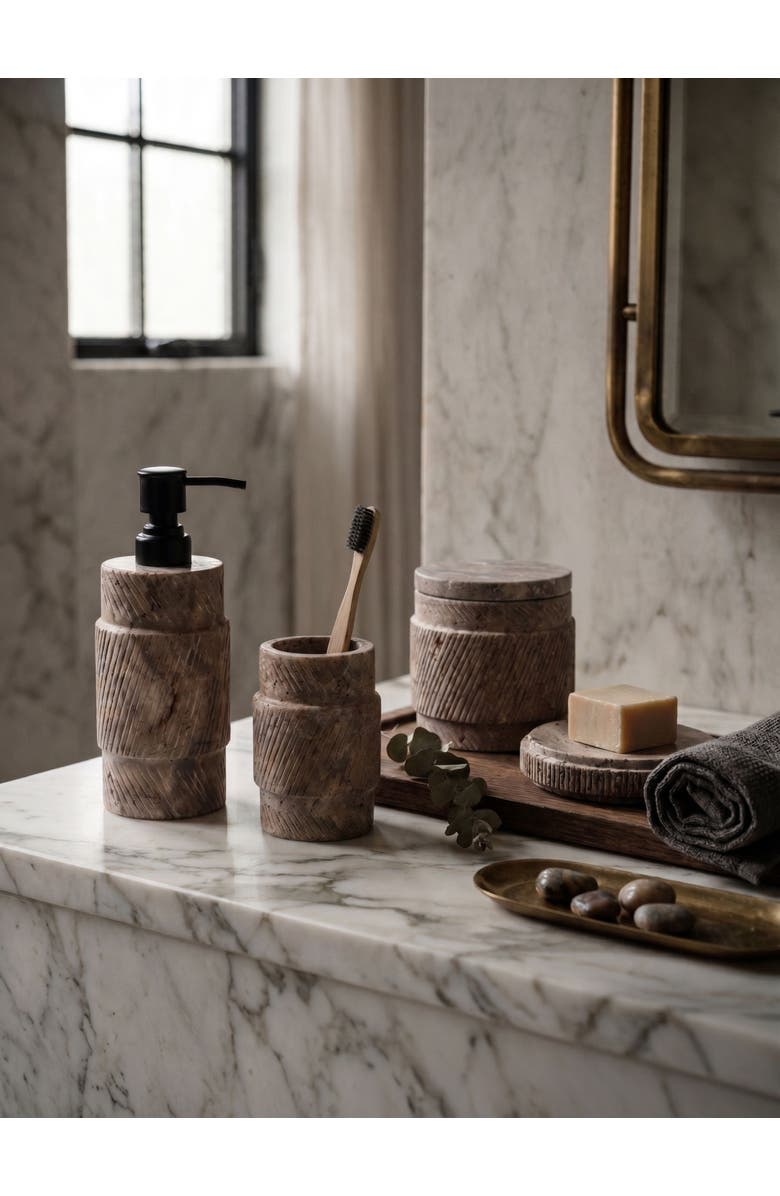 GAURI KOHLI Tallinn Gray Travertine Bath Accessories, Set of 4, Alternate, color, Brown