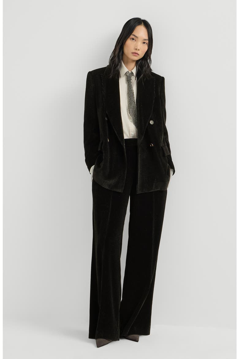 Sparkling corduroy loose pleated trousers with monili, Alternate, color, Black