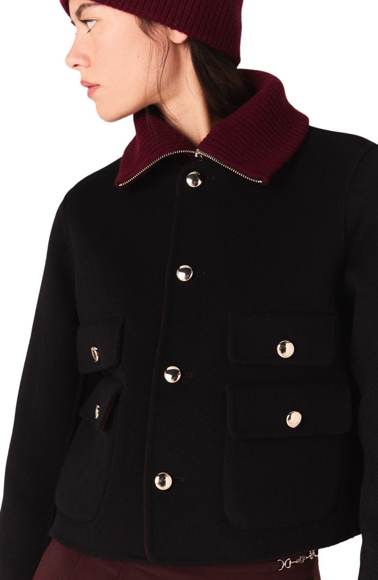 maje Reversible double-faced jacket, Alternate, color, Burgundy
