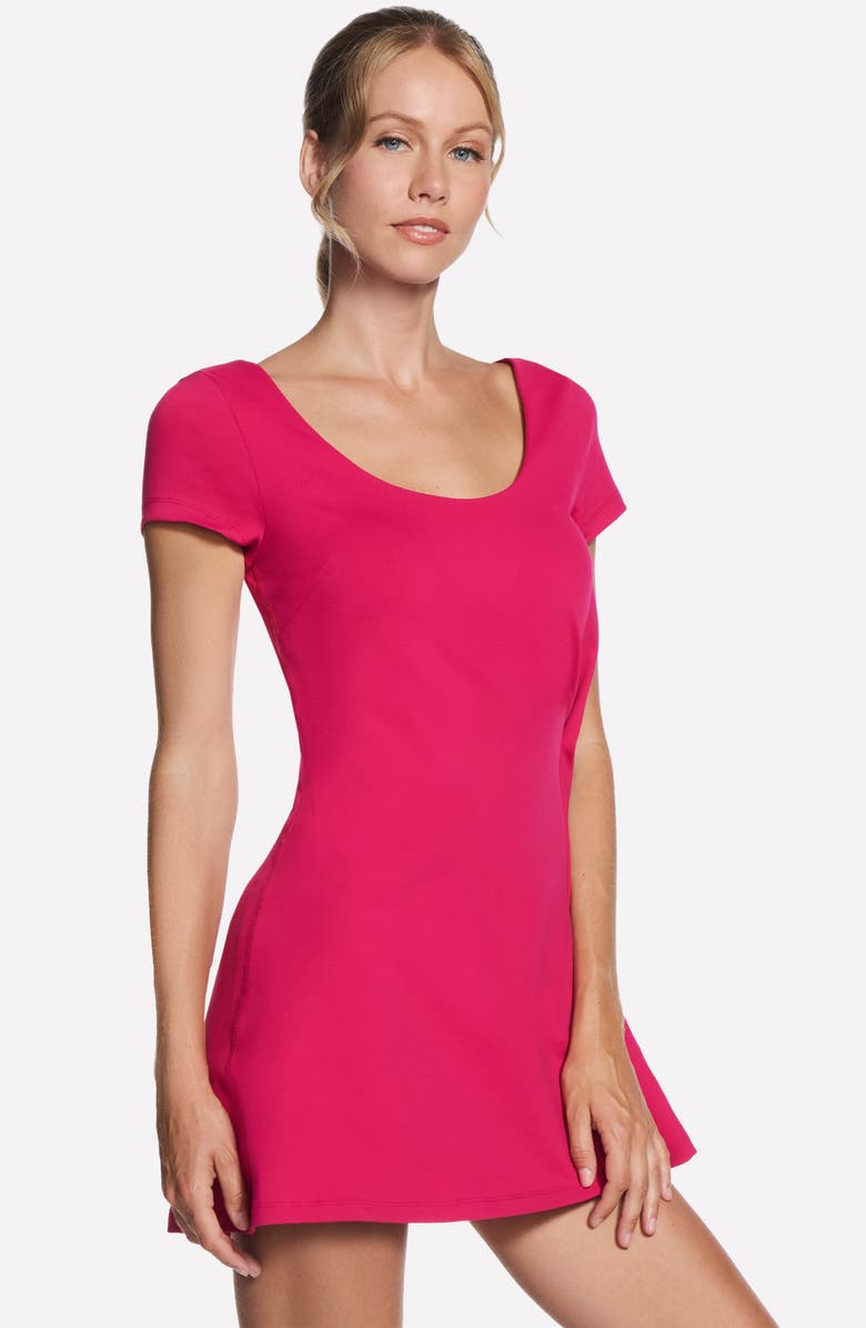 SKECHERS GO WALK Scoop Neck Short Sleeve Dress, Alternate, color, Bright Peony