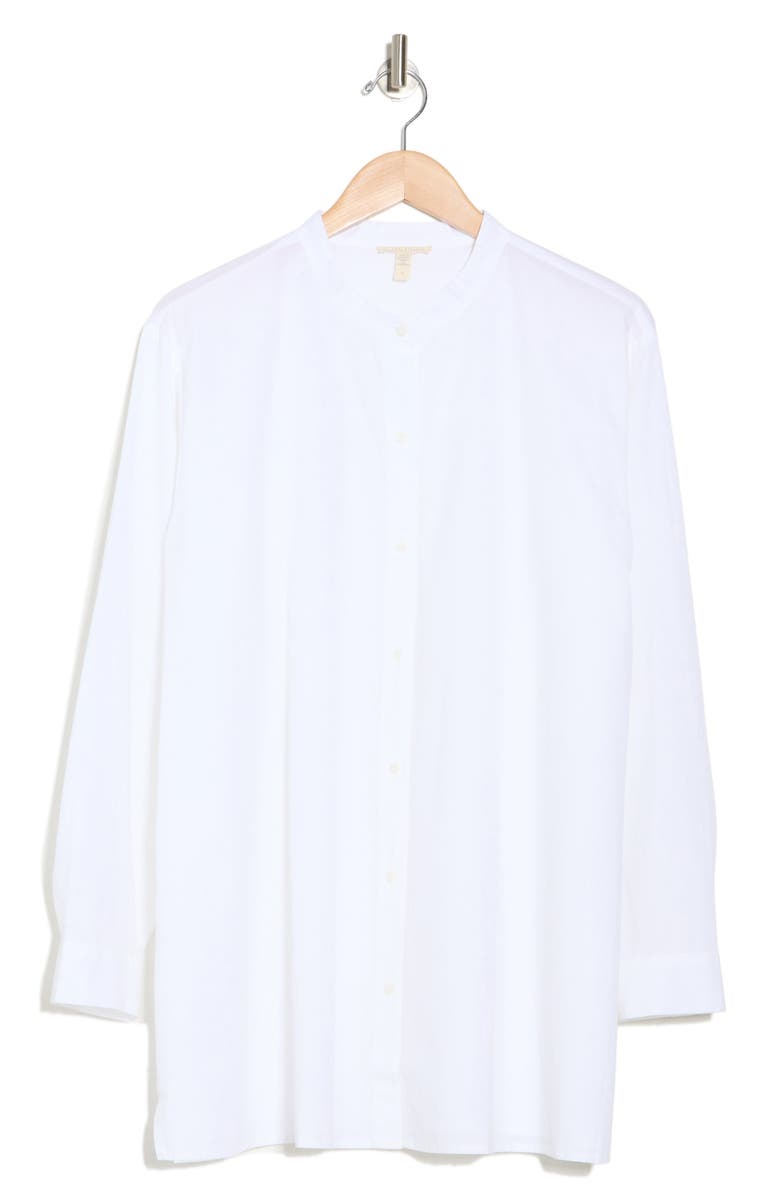 Eileen Fisher Mandarin Collar Organic Cotton Button-Up Shirt, Alternate, color, 