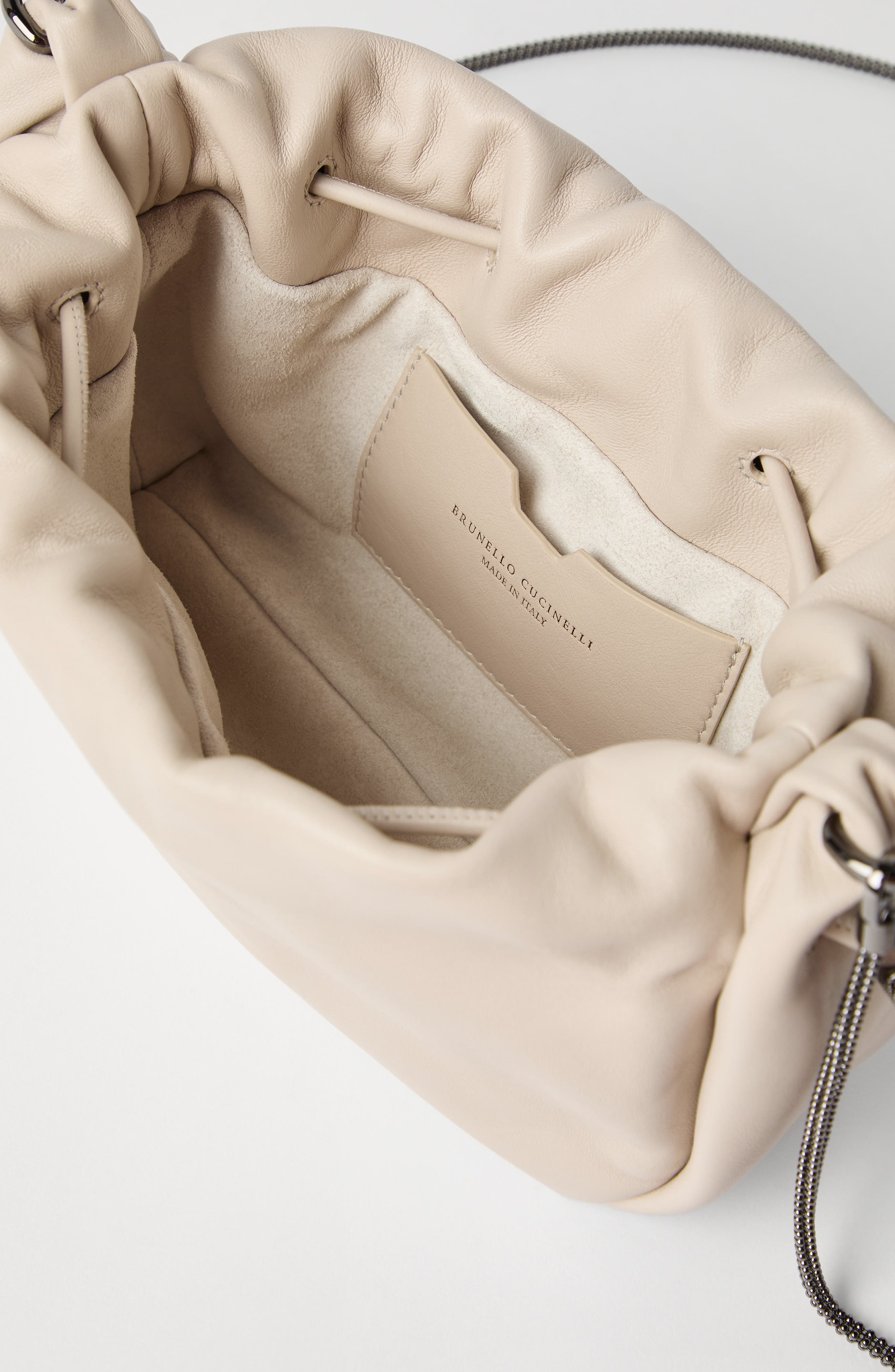 Brunello Cucinelli Soft leather mini Mellow Bucket bag, Alternate, color, Ivory