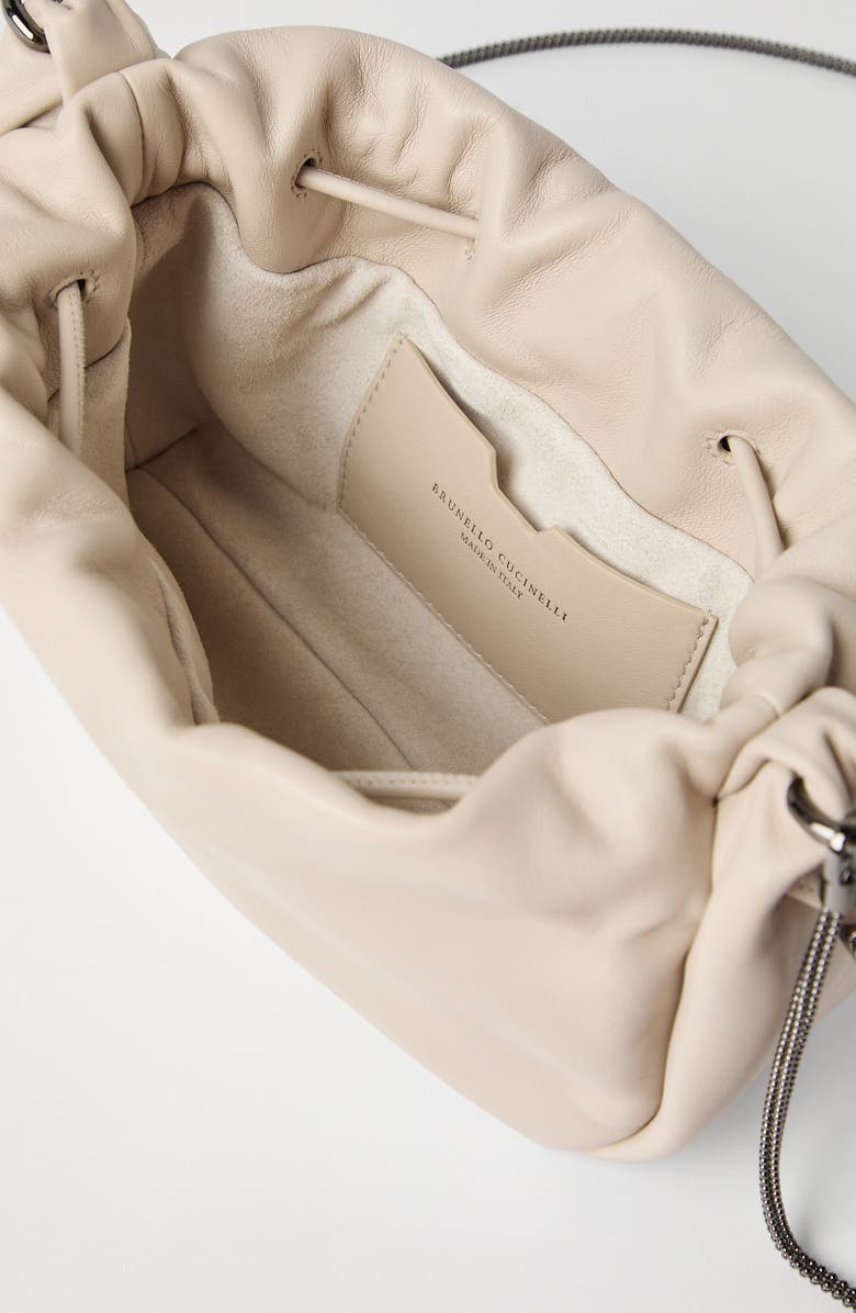 Brunello Cucinelli Soft leather mini Mellow Bucket bag, Alternate, color, Ivory