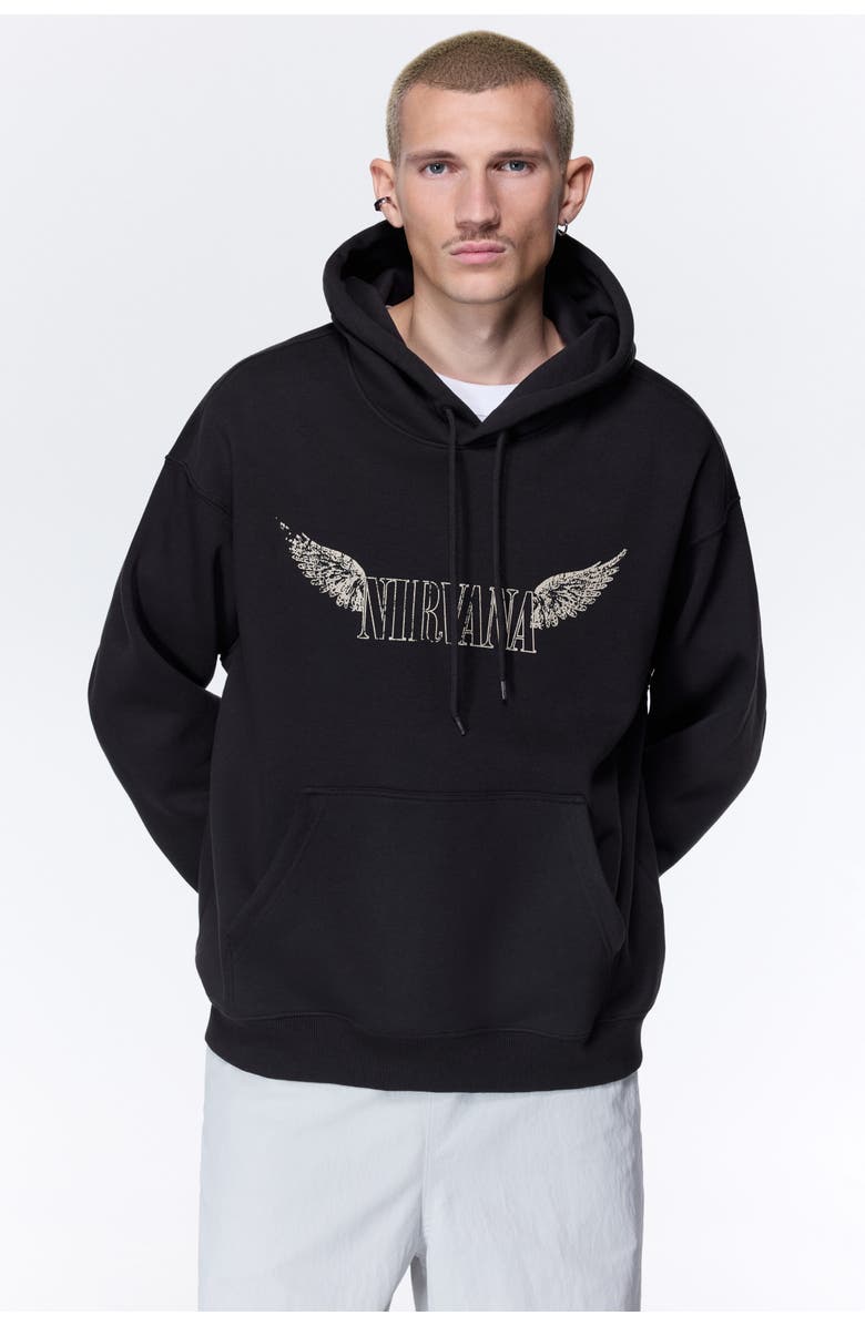 H&M Loose Fit Printed Hoodie, Alternate, color, Black/Nirvana