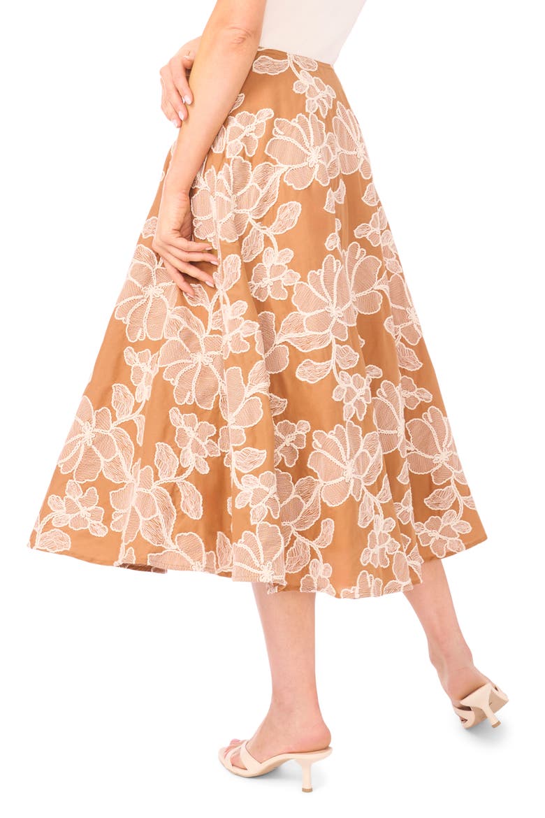 Ida Floral Embroidered Cotton Midi Skirt, Alternate, color, ALMOND
