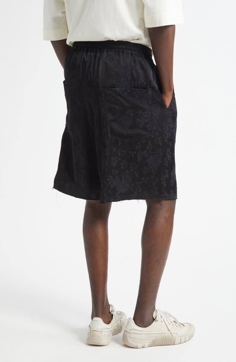 SONG FOR THE MUTE Raw Hem Elastic Waist Shorts, Alternate, color, Black