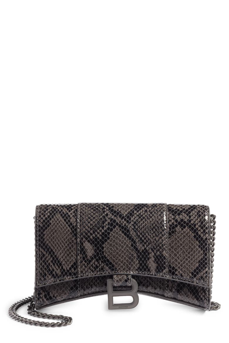 Hourglass Snake Embossed Leather Wallet on a Chain, Main, color, DARK GREY/ BLACK