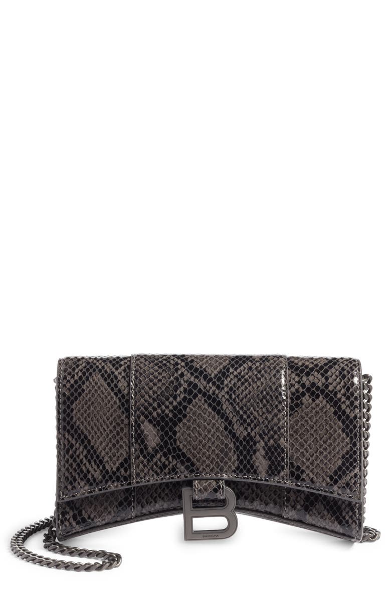 Balenciaga Hourglass Snake Embossed Leather Wallet on a Chain, Main, color, 
