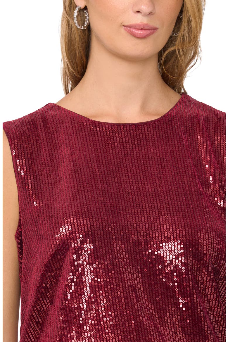Asymmetrical Neck Sequin Top, Alternate, color, EARTH RED