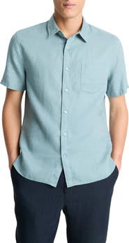 Vince Classic Fit Short Sleeve Linen Shirt