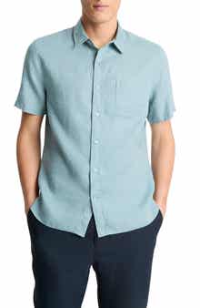 Vince Classic Fit Short Sleeve Linen Shirt