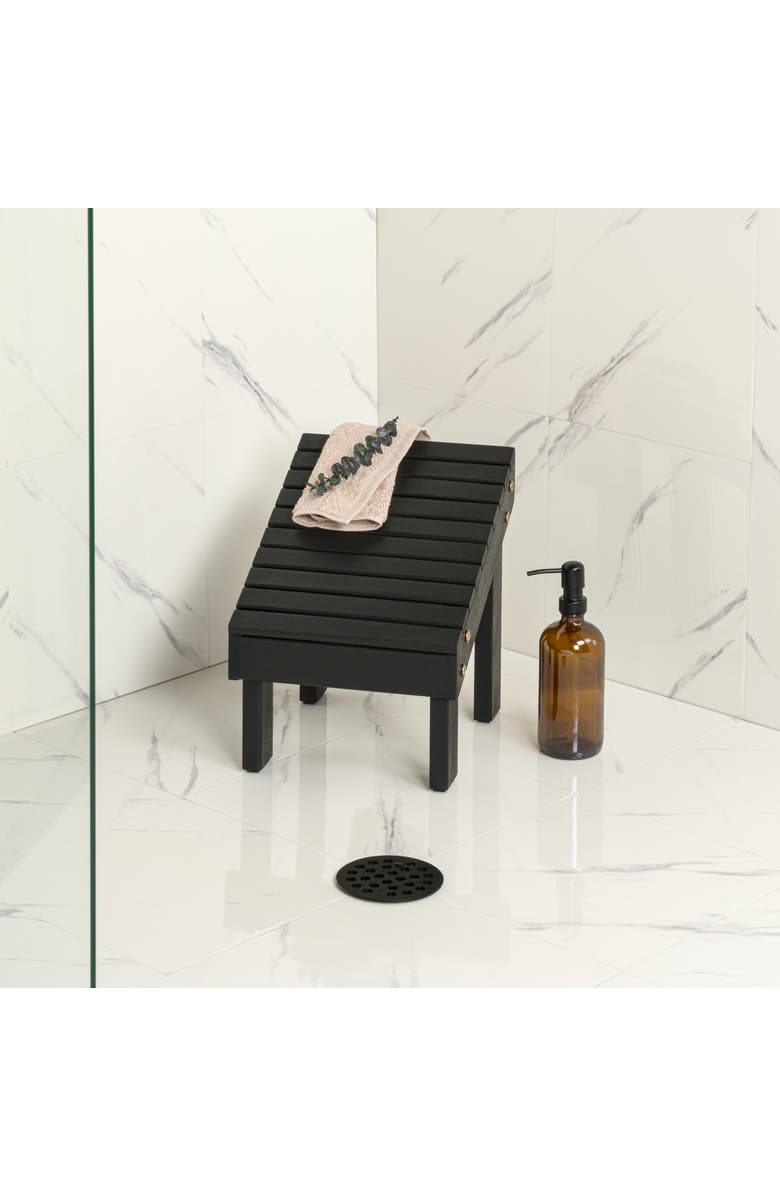 JONATHAN Y Saru 11.8" Traditional Classic Solid Acacia Wood Shower Shaving Foot Stool, Alternate, color, Black