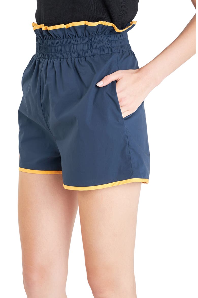 Contrast Paperbag Cotton Shorts, Alternate, color, NAVY