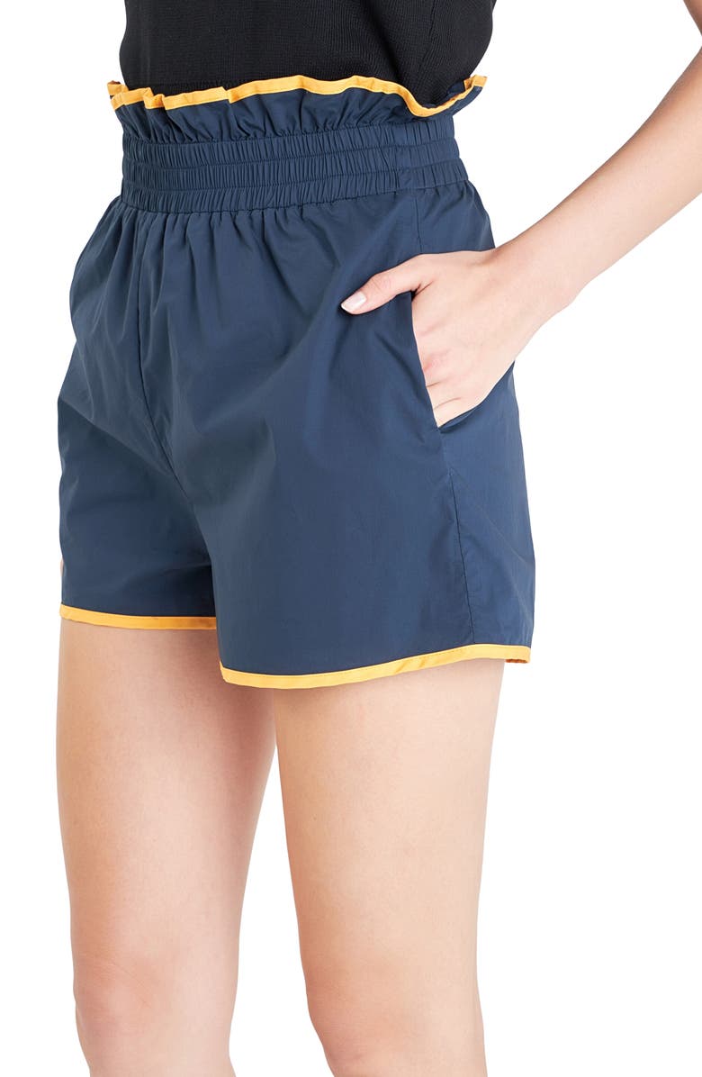 English Factory Contrast Paperbag Cotton Shorts, Alternate, color, Navy