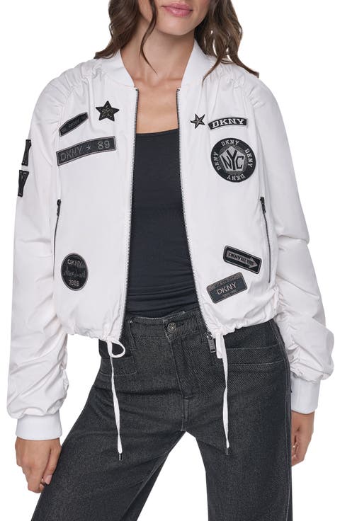 Ruched Pins & Patches Bomber Jacket