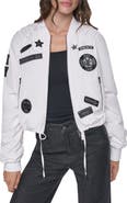 DKNY Ruched Pins & Patches Bomber Jacket