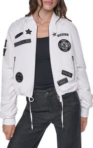 DKNY Ruched Pins & Patches Bomber Jacket