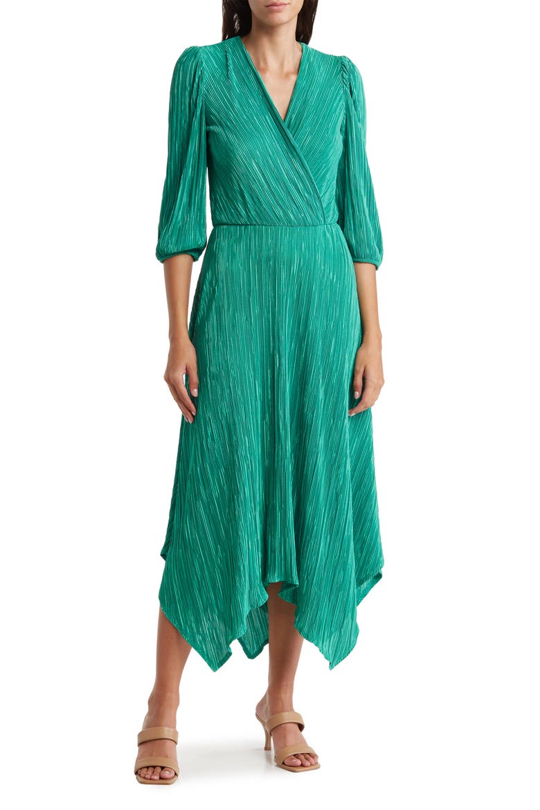 Plissé Handkerchief Dress, Main, color, EMERALD GREEN