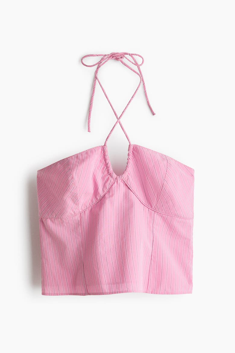 Cotton Halterneck Top, Alternate, color, Pink/striped