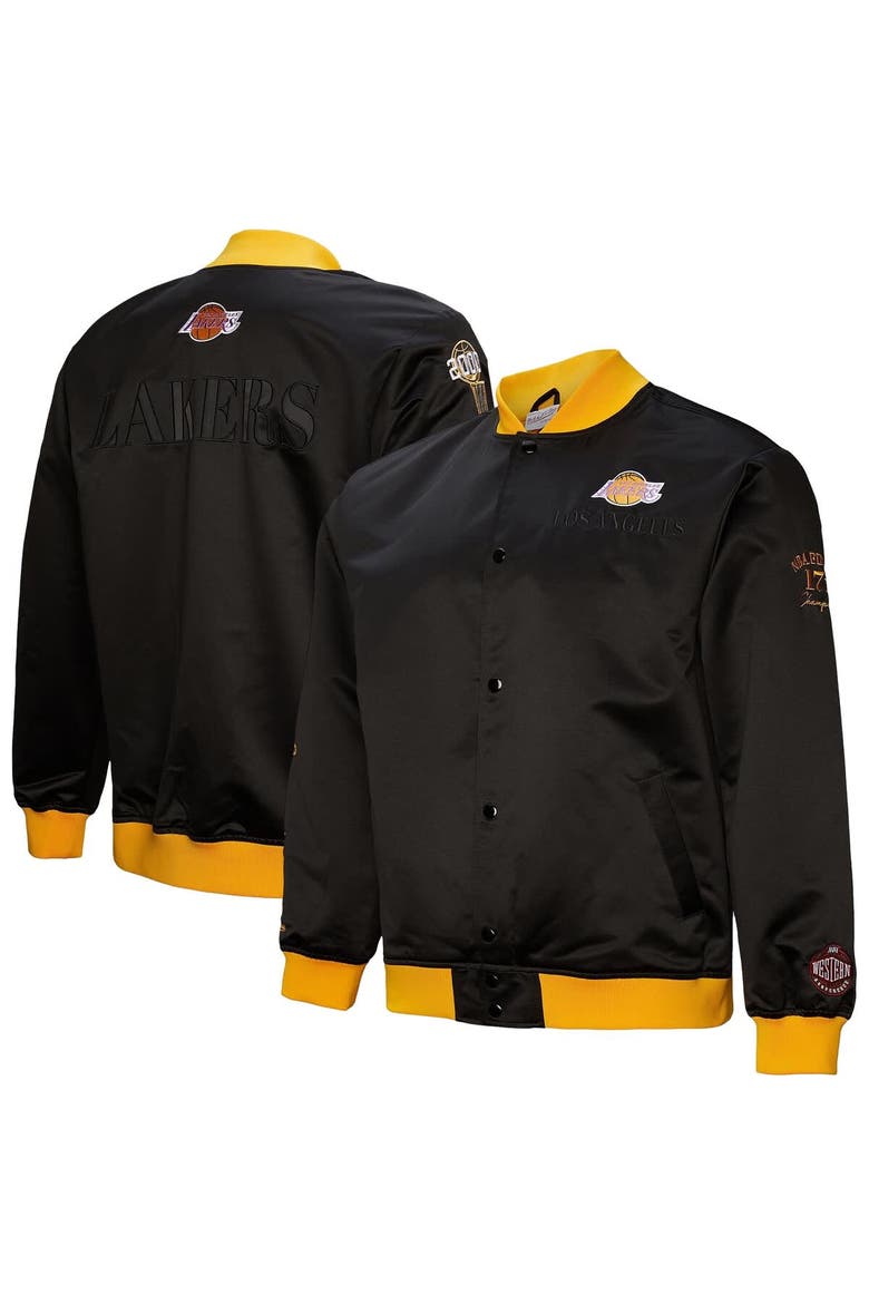 Men's Mitchell & Ness Black Los Angeles Lakers Hardwood Classics Team OG 3.0 Lightweight Satin Full-Snap Jacket, Main, color, Black