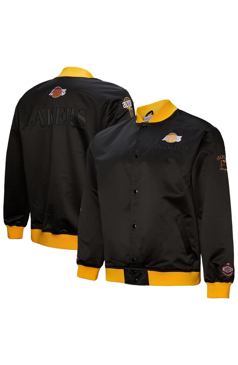 Mitchell & Ness Men's Mitchell & Ness Black Los Angeles Lakers Hardwood Classics Team OG 3.0 Lightweight Satin Full-Snap Jacket, Main, color, Black