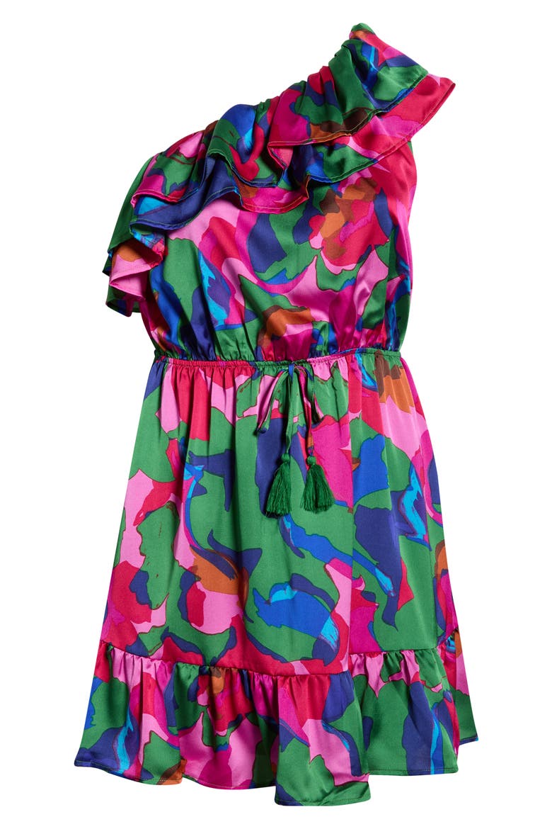 Evolet Floral Print One-Shoulder Minidress, Alternate, color, MAGENTA-MULTI